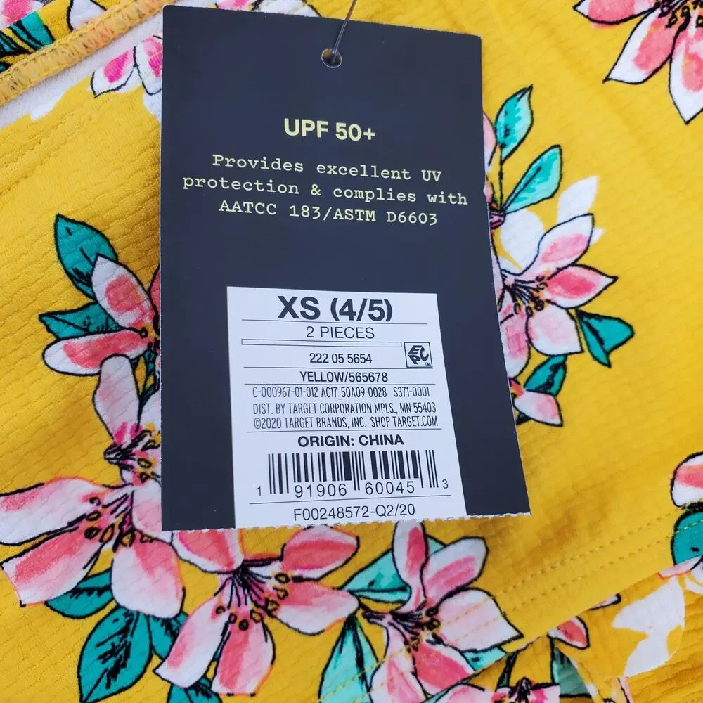 Art Class Girls Size XS 4/5 Two‎ Piece Bikini Yellow Pink Floral UPF 50+ New